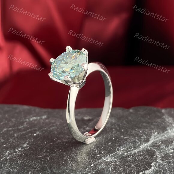 NEW Certified 3 ct. t.w. Blue Green Moissanite Solitaire 6 Prong Ring - Picture 7 of 8